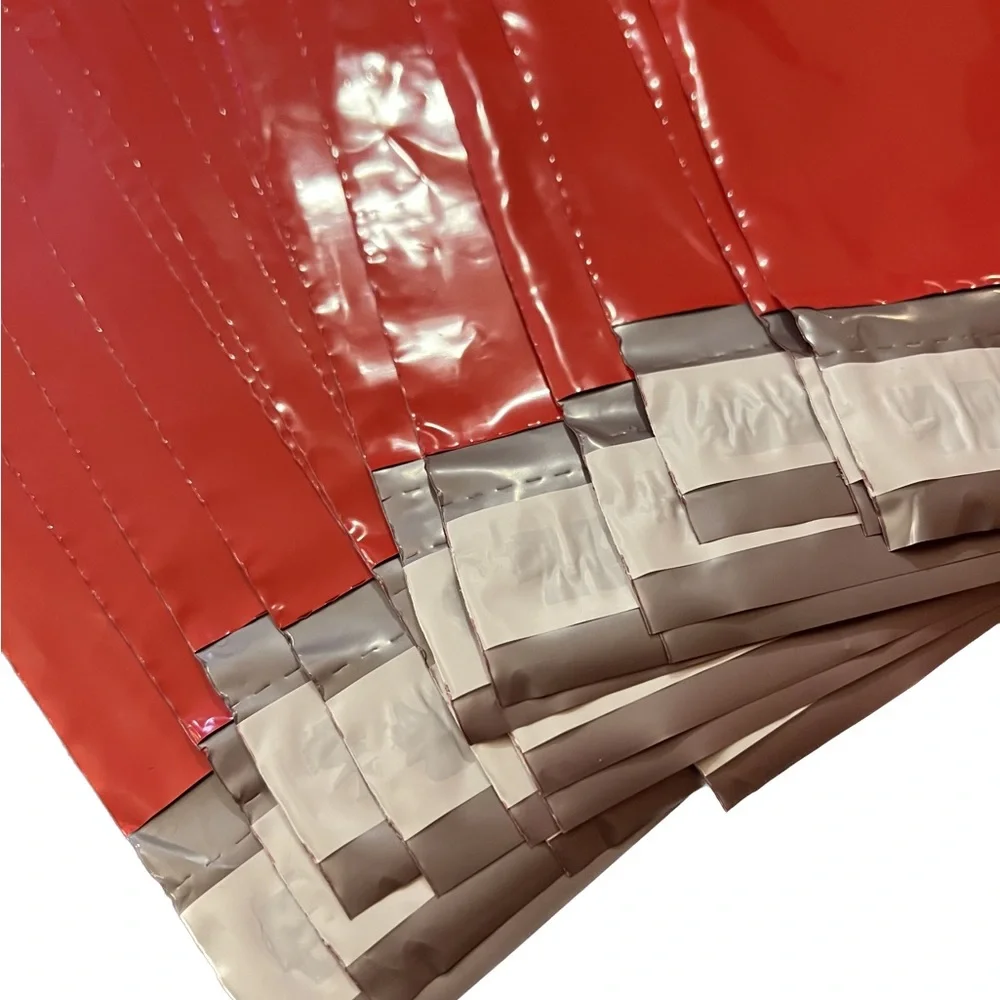 12 Industrial Strength HIGH GLOSS Red Poly mailers 12x15.5 SELF SEALING